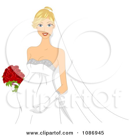 Clipart Blond Pregnant Bride Touching Her Baby Bump With Copyspace - Royalty Free Vector Illustration by BNP Design Studio