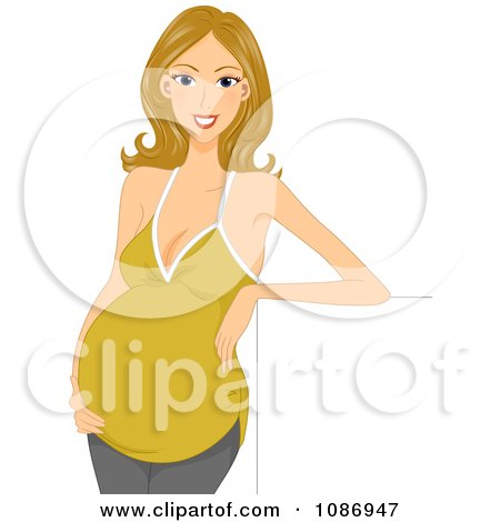 Clipart Dirty Blond Pregnant Woman Leaning On A Sign - Royalty Free Vector Illustration by BNP Design Studio