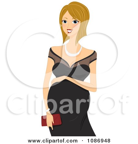 Clipart Pregnant Woman Resting Her Hand On Her Baby Bump And Wearing A Formal Black Dress - Royalty Free Vector Illustration by BNP Design Studio