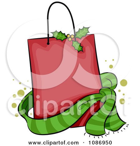 Clipart Red Christmas Holly Shopping Bag And Green Scarf - Royalty Free Vector Illustration by BNP Design Studio