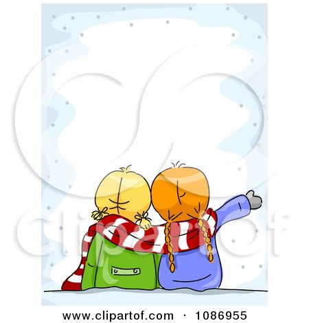 Clipart Two Winter Girls Gazing At The Snow Border - Royalty Free Vector Illustration by BNP Design Studio
