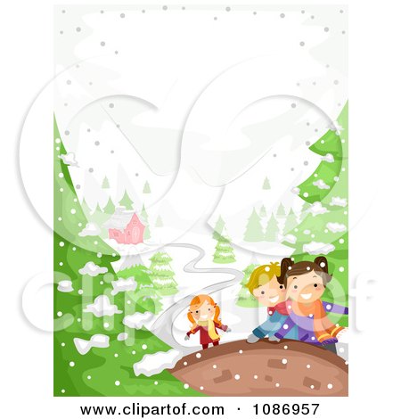 Clipart Kids Playing In A Winter Landscape Near A House - Royalty Free Vector Illustration by BNP Design Studio