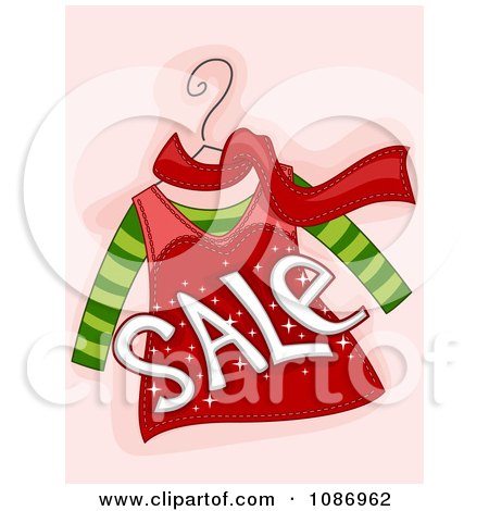 Clipart SALE Over A Red And Green Shirt And Scarf On A Hanger - Royalty Free Vector Illustration by BNP Design Studio