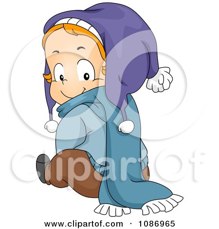 Clipart Toddler Sitting In Winter Clothes And Looking Back - Royalty Free Vector Illustration by BNP Design Studio