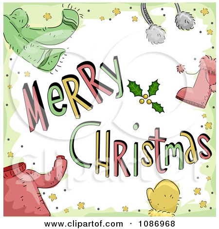 Clipart Merry Christmas Greeting With Winter Accessories And Clothes - Royalty Free Vector Illustration by BNP Design Studio