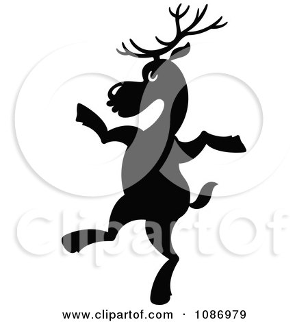 Clipart Silhouetted Christmas Reindeer Dancing Upright - Royalty Free Vector Illustration by Zooco