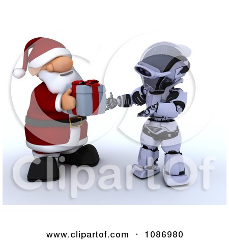 Clipart 3d Santa Giving A Christmas Gift To A Robot - Royalty Free CGI Illustration by KJ Pargeter