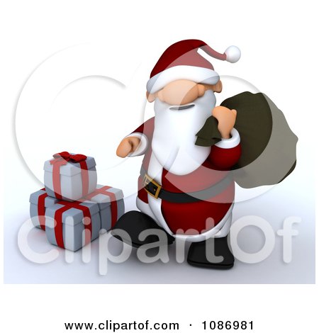Clipart 3d Santa Walking By Christmas Gifts - Royalty Free CGI Illustration by KJ Pargeter