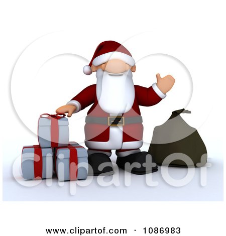 Clipart 3d Santa Waving By Christmas Gifts - Royalty Free CGI Illustration by KJ Pargeter
