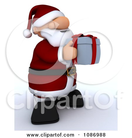 Clipart 3d Santa Carrying A Christmas Gift Box - Royalty Free CGI Illustration by KJ Pargeter
