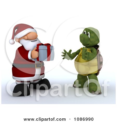Clipart 3d Santa Giving A Gift To A Tortoise - Royalty Free CGI Illustration by KJ Pargeter