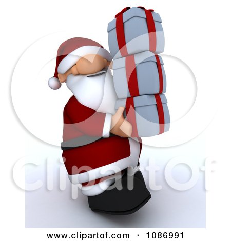 Clipart 3d Santa Carrying A Stack Of Christmas Gift Boxes - Royalty Free CGI Illustration by KJ Pargeter