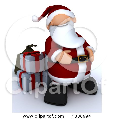 Clipart 3d Santa Resting His Hands On His Belly By Christmas Gifts - Royalty Free CGI Illustration by KJ Pargeter