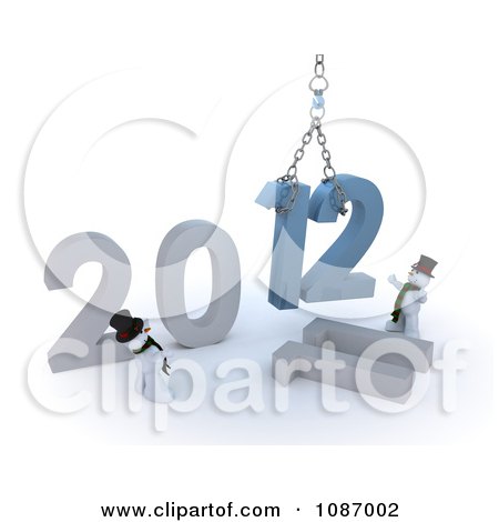 Clipart 3d Snowmen Guiding A Hoist With 2012 New Year - Royalty Free CGI Illustration by KJ Pargeter