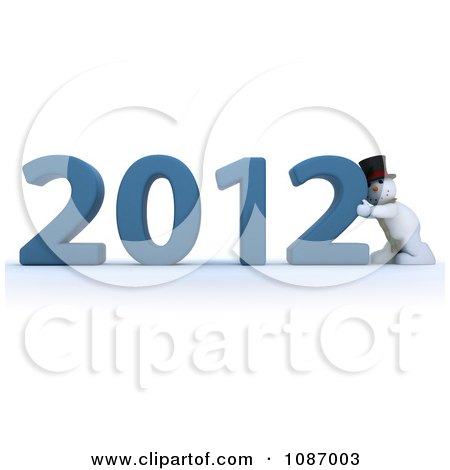 Clipart 3d Snowman Pushing 2012 New Year Together - Royalty Free CGI Illustration by KJ Pargeter