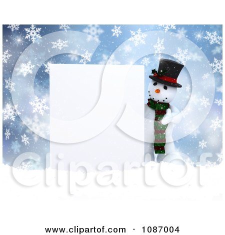 Clipart 3d Snowman Presenting A Blank Sign In The Snow - Royalty Free CGI Illustration by KJ Pargeter