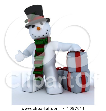 Clipart 3d Snowman Standing By Christmas Gifts - Royalty Free CGI Illustration by KJ Pargeter