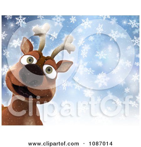 Clipart 3d Happy Reindeer In The Snow With Copyspace - Royalty Free CGI Illustration by KJ Pargeter