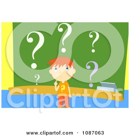 Clipart Thinking School Boy By A Chalk Board - Royalty Free Vector Illustration by mayawizard101