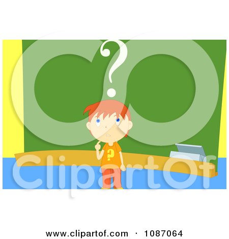 Clipart Pondering School Boy By A Chalk Board - Royalty Free Vector Illustration by mayawizard101