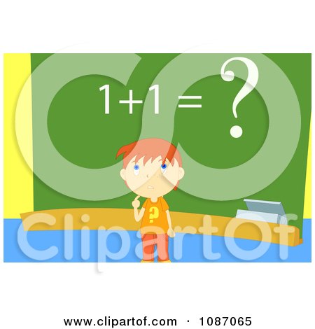 Clipart School Boy Trying To Solve A Problem By A Chalk Board - Royalty Free Vector Illustration by mayawizard101