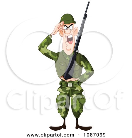 Clipart Saluting Army Soldier Holding A Gun - Royalty Free Vector Illustration by yayayoyo