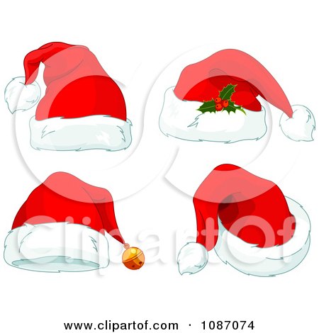 Clipart Four Christmas Santa Hats - Royalty Free Vector Illustration by Pushkin
