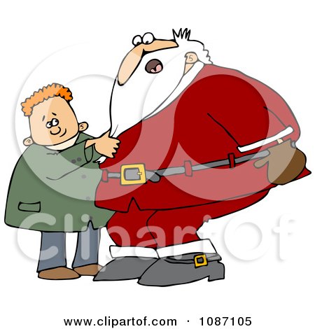 Clipart Boy Pulling Santas Beard - Royalty Free Vector Illustration by djart