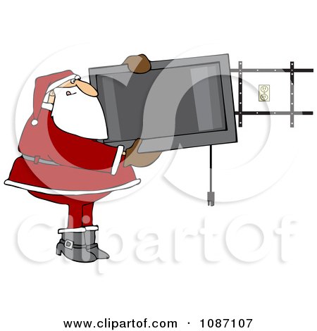 Clipart Santa Installing A Wall Mount Tv - Royalty Free Vector Illustration by djart