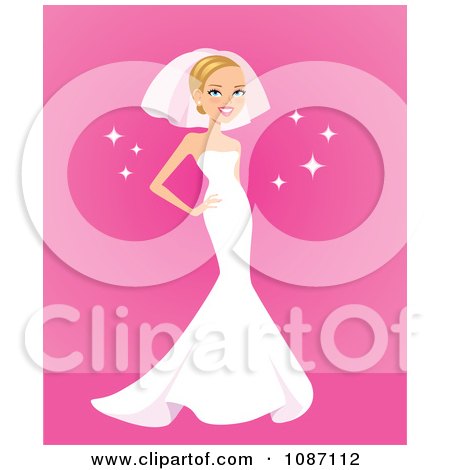 Clipart Beautiful Blond Bride Posing In Her Dress - Royalty Free Vector Illustration by Monica