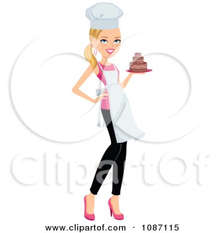 Clipart Blond Chef Woman Carrying A Cake - Royalty Free Vector Illustration by Monica