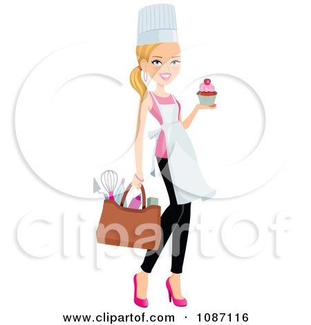Clipart Blond Chef Woman Carrying A Cupcake - Royalty Free Vector Illustration by Monica
