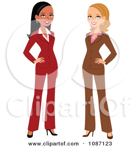 Clipart Black And White Businesswomen Posing In Their Suits - Royalty Free Vector Illustration by Monica