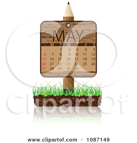 Clipart Wooden Pencil MAY Calendar Sign With Soil And Grass - Royalty Free Vector Illustration by Andrei Marincas