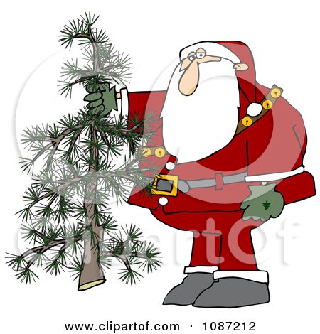 Clipart Santa Holding Out A Fresh Cut Christmas Tree - Royalty Free Vector Illustration by djart