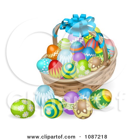 Clipart 3d Bow On A Holiday Easter Basket With Eggs - Royalty Free Vector Illustration by AtStockIllustration