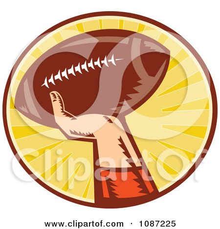 Clipart Retro Football Player Throwing A Ball Over Rays - Royalty Free Vector Illustration by patrimonio