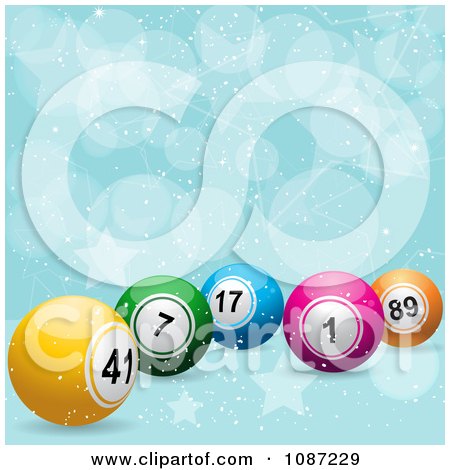 Clipart 3d Bingo Or Lottery Balls On A Star And Bubble Background - Royalty Free Vector Illustration by elaineitalia