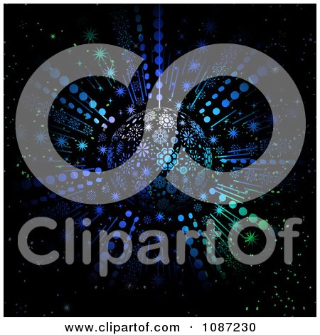 Clipart 3d Blue And Green Snowflake Christmas Ornament And Light - Royalty Free Vector Illustration by elaineitalia