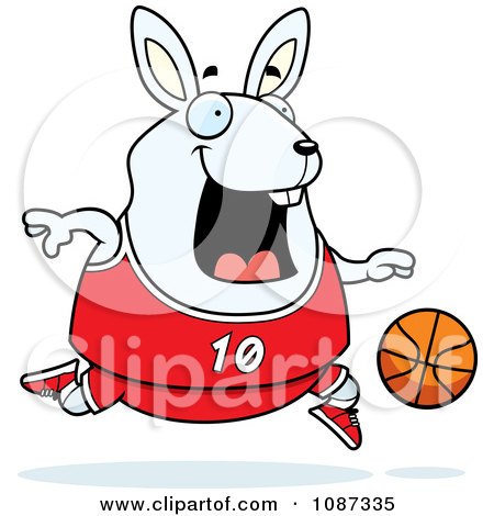 Clipart Chubby White Rabbit Playing Basketball - Royalty Free Vector Illustration by Cory Thoman