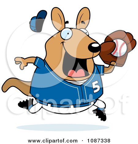 Clipart Chubby Wallaby Kangaroo Playing Baseball - Royalty Free Vector Illustration by Cory Thoman