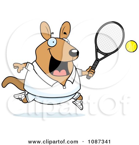 Clipart Chubby Wallaby Kangaroo Playing Tennis - Royalty Free Vector Illustration by Cory Thoman