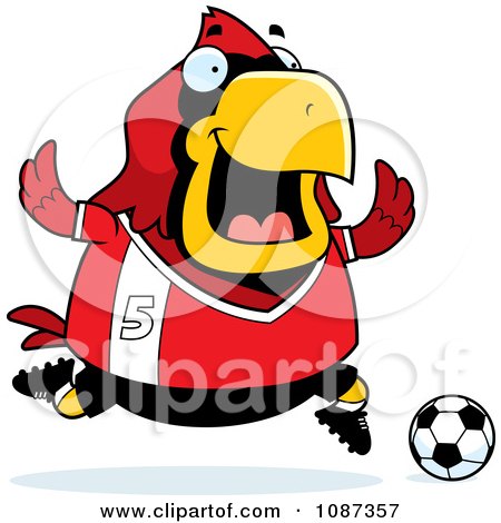 Clipart Chubby Cardinal Playing Soccer - Royalty Free Vector Illustration by Cory Thoman