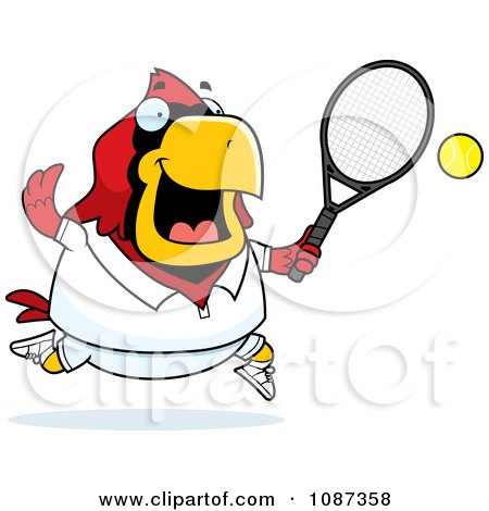 Clipart Chubby Cardinal Playing Tennis - Royalty Free Vector Illustration by Cory Thoman