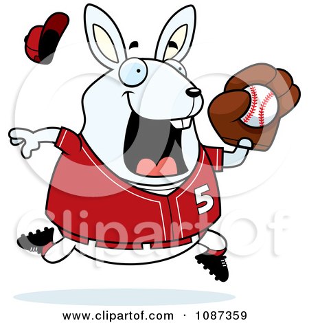 Clipart Chubby White Rabbit Playing Baseball - Royalty Free Vector Illustration by Cory Thoman