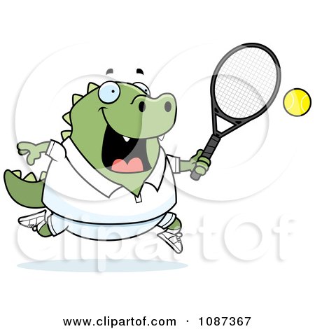 Clipart Chubby Lizard Playing Tennis - Royalty Free Vector Illustration by Cory Thoman