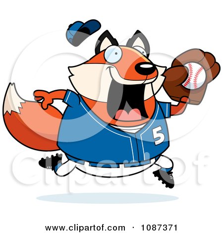Clipart Chubby Fox Playing Baseball - Royalty Free Vector Illustration by Cory Thoman