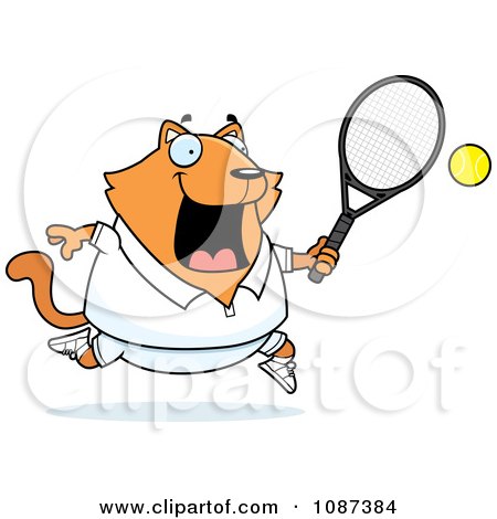 Clipart Chubby Orange Cat Playing Tennis - Royalty Free Vector Illustration by Cory Thoman