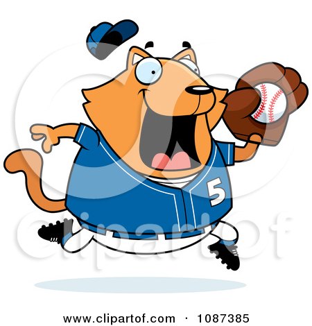 Clipart Chubby Orange Cat Playing Baseball - Royalty Free Vector Illustration by Cory Thoman