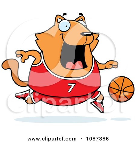 Clipart Chubby Orange Cat Playing Basketball - Royalty Free Vector Illustration by Cory Thoman